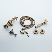 cheap Outdoor Shower Fixtures-Bathtub Faucet with Handheld Shower,Wall Mounted Antique Brass Bath Tap Retro Style Hot and Cold Water Bath Tap Shower Fitting for Bathroom Shower