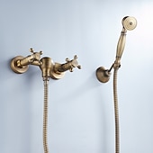 cheap Outdoor Shower Fixtures-Bathtub Faucet with Handheld Shower,Wall Mounted Antique Brass Bath Tap Retro Style Hot and Cold Water Bath Tap Shower Fitting for Bathroom Shower