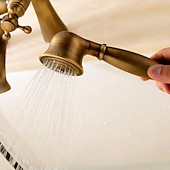 preiswerte Badewannenarmaturen-Wand-Duscharmatur aus antikem Messing, zwei Griffe, zwei Löcher, Badewannen-Dusche-Mischbatterien mit Handbrause und Ventil sowie heißem / kaltem Wasser