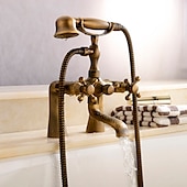 preiswerte Badewannenarmaturen-Wand-Duscharmatur aus antikem Messing, zwei Griffe, zwei Löcher, Badewannen-Dusche-Mischbatterien mit Handbrause und Ventil sowie heißem / kaltem Wasser