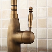 economico Rubinetti per lavello-miscelatore lavello da cucina rubinetto tradizionale, rubinetti da cucina rotanti a 360 ° in ottone antico stile retrò monocomando un foro con tubo dell&#039;acqua calda e fredda