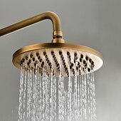 abordables Accesorios de ducha al aire libre-Juego de grifos de ducha tradicionales, grifo de latón antiguo de montaje en pared con cabezal de ducha de lluvia redondo de 8 pulgadas, rociador de mano de latón con caño ancho, sistema de ducha de baño, traje de ducha de lluvia cepillado vintage