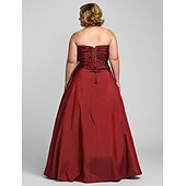 cheap Plus Size Dresses-Ball Gown Plus Size Dress Prom Formal Evening Floor Length Sleeveless Strapless Taffeta with Beading Appliques 2024