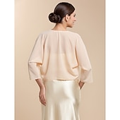 voordelige bruiloft gast wraps-Vrouwen Wikkels Bolero Schouder Jassen  Jassen Zonbescherming 3/4 Lengte Mouw Dolman Mouw Chiffon Bruiloftswikkels Met Beading Voor Feest Avond Herfst Jurk om indruk te maken