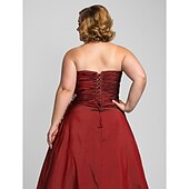 cheap Plus Size Dresses-Ball Gown Plus Size Dress Prom Formal Evening Floor Length Sleeveless Strapless Taffeta with Beading Appliques 2024