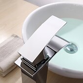 baratos Clássico-Torneira de lavatório de banheiro em cascata alta, torneiras de lavatório de latão estilo moderno vaso cromado torneiras de banho de um furo com mangueira de água fria e quente