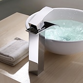 baratos Clássico-Torneira de lavatório de banheiro em cascata alta, torneiras de lavatório de latão estilo moderno vaso cromado torneiras de banho de um furo com mangueira de água fria e quente