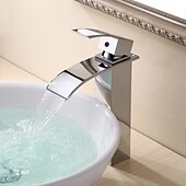 baratos Clássico-Torneira de lavatório de banheiro em cascata alta, torneiras de lavatório de latão estilo moderno vaso cromado torneiras de banho de um furo com mangueira de água fria e quente