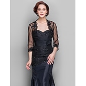 voordelige bruiloft gast wraps-Zwarte Shrugs Bolero Kant Tulle Bruids Feest Avond Elegante Moeder Wrap Met Beading Voor Formele Feest Avond Evenement Lente  Zomer jurk om indruk te maken