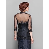 voordelige bruiloft gast wraps-Zwarte Shrugs Bolero Kant Tulle Bruids Feest Avond Elegante Moeder Wrap Met Beading Voor Formele Feest Avond Evenement Lente  Zomer jurk om indruk te maken