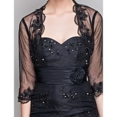 voordelige bruiloft gast wraps-Zwarte Shrugs Bolero Kant Tulle Bruids Feest Avond Elegante Moeder Wrap Met Beading Voor Formele Feest Avond Evenement Lente  Zomer jurk om indruk te maken