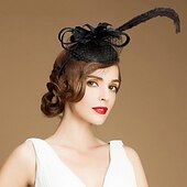 cheap Fascinators-Flax Rhinestone Feather Hats 1 Wedding Special Occasion Casual Outdoor Headpiece