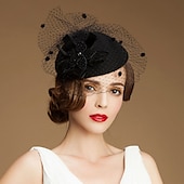 baratos Chapéus e Fascinators-Peça para Cabeça Lã Chapéu de Pires Chapéu de Caixa de Comprimidos Kentucky Derby Corrida de cavalos Dia da Mulher Copa Melbourne coquetel Elegante Com Laço Miçangas Capacete Chapéu