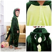 cheap Animal Costume-Kid's Kigurumi Pajamas Dinosaur Animal Patchwork Onesie Pajamas Flannel Toison Cosplay For Boys and Girls Animal Sleepwear Cartoon Festival Holiday Costumes Leotard Costumes