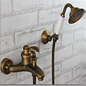 abordables Systèmes de douche à valve brute-robinet de douche, robinet de douche en laiton antique setrainfall poignée unique trois trous système de douche antique valve en céramique mitigeurs de bain douche avec interrupteur d'eau chaude et