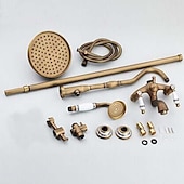 economico Docce da giardino-set di rubinetti per doccia vintage, sistema doccia in ottone con pioggia in bronzo lucidato a olio 2 maniglie 3 fori contengono con doccia a pioggia / asta doccia / doccetta / linee di alimentazione e acqua calda / fredda