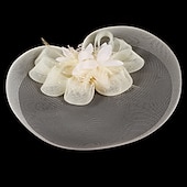 cheap Fascinators-White Wedding Fascinator Tulle Beaded Organza Fascinators Hats Headwear Clip Vintage Elegant with  Feathers Fur Flower 1 Piece Kentucky Horse Race Tea Party Ladies Day Headpiece