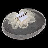 cheap Fascinators-White Wedding Fascinator Tulle Beaded Organza Fascinators Hats Headwear Clip Vintage Elegant with  Feathers Fur Flower 1 Piece Kentucky Horse Race Tea Party Ladies Day Headpiece