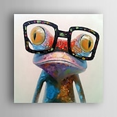 abordables Peintures animaux-peinture à l&#039;huile toile mur art décoration grenouille mignonne avec des lunettes pour la décoration intérieure peinture sans cadre ou encadrée illustration pour salon décor de chambre d&#039;enfants