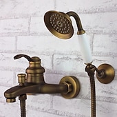 abordables Systèmes de douche à valve brute-robinet de douche, robinet de douche en laiton antique setrainfall poignée unique trois trous système de douche antique valve en céramique mitigeurs de bain douche avec interrupteur d'eau chaude et