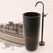 abordables Grifería para bañera-Grifo de bañera de latón antiguo independiente, caño giratorio 360, grifos mezcladores de llenado de ducha de bañera con montaje en suelo, bañera con patas de pie independiente vintage con manguera de agua fría y caliente