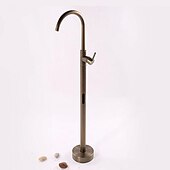abordables Grifería para bañera-Grifo de bañera de latón antiguo independiente, caño giratorio 360, grifos mezcladores de llenado de ducha de bañera con montaje en suelo, bañera con patas de pie independiente vintage con manguera de agua fría y caliente