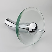 お買い得  クラシカル-真鍮の浴室の流しの蛇口、滝のクロム容器のシングルハンドル、ガラスの蛇口の注ぎ口、セラミックバルブ、ホットとコールドのスイッチを備えた1つの穴のバスタップ