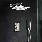 abordables Systèmes de douche à valve brute-système de douche robinet combiné ensemble pommeau de douche 8 pouces chrome, valve en laiton brut et kit de garniture, pulvérisateur à main haute pression en acier inoxydable mural salle de bain