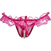 cheap Sexy Lingerie-Women&#039;s Beaded Mesh Hole Sexy Jacquard G-strings &amp; Thongs Panties Micro-elastic Mid Waist Super Sexy Lace Red Floral / Home / Apparel &amp; Accessories Home Outfits