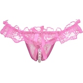 cheap Sexy Lingerie-Women&#039;s Beaded Mesh Hole Sexy Jacquard G-strings &amp; Thongs Panties Micro-elastic Mid Waist Super Sexy Lace Red Floral / Home / Apparel &amp; Accessories Home Outfits