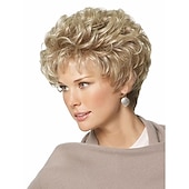 ieftine perucă mai veche-peruci blonde pentru femei perucă sintetică creț creț perucă asimetrică scurt blond păr sintetic păr ombre blond