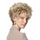 ieftine perucă mai veche-peruci blonde pentru femei perucă sintetică creț creț perucă asimetrică scurt blond păr sintetic păr ombre blond