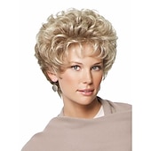 ieftine perucă mai veche-peruci blonde pentru femei perucă sintetică creț creț perucă asimetrică scurt blond păr sintetic păr ombre blond