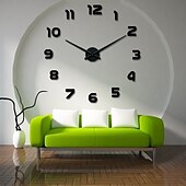 levne Nástěnné hodiny-bezrámové kutilské nástěnné hodiny, 3d nástěnné hodiny velké tiché samolepky na zeď do obývacího pokoje, ložnice, bytové dekorace (černé) 120x120cm