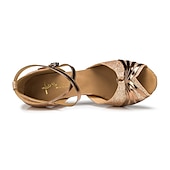 abordables Chaussures de danses latines-chaussures de danse à paillettes or rose pour femmes avec bout ouvert, semelle en daim souple et design à lanières - boucle réglable pour la danse latine et de salon