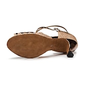 abordables Chaussures de danses latines-chaussures de danse à paillettes or rose pour femmes avec bout ouvert, semelle en daim souple et design à lanières - boucle réglable pour la danse latine et de salon