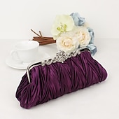 economico Clutch e borsette da sera-pochette da sera plissettata in raso bianco da donna – elegante borsa a mano con montatura in metallo floreale per matrimoni, cocktail ed eventi formali