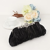 economico Clutch e borsette da sera-pochette da sera plissettata in raso bianco da donna – elegante borsa a mano con montatura in metallo floreale per matrimoni, cocktail ed eventi formali