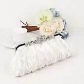 economico Clutch e borsette da sera-pochette da sera plissettata in raso bianco da donna – elegante borsa a mano con montatura in metallo floreale per matrimoni, cocktail ed eventi formali