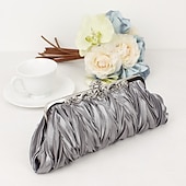 economico Clutch e borsette da sera-pochette da sera plissettata in raso bianco da donna – elegante borsa a mano con montatura in metallo floreale per matrimoni, cocktail ed eventi formali
