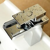 abordables Classiques-cascade de robinet mitigeur d&#039;évier de salle de bain, robinet de lavabo de salle de bain chromé à un trou de style moderne à poignée unique tuyau d&#039;eau chaude froide réglable en laiton