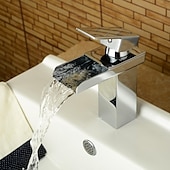 abordables Classiques-cascade de robinet mitigeur d&#039;évier de salle de bain, robinet de lavabo de salle de bain chromé à un trou de style moderne à poignée unique tuyau d&#039;eau chaude froide réglable en laiton