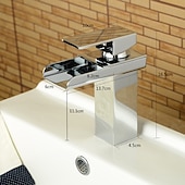 abordables Classiques-cascade de robinet mitigeur d&#039;évier de salle de bain, robinet de lavabo de salle de bain chromé à un trou de style moderne à poignée unique tuyau d&#039;eau chaude froide réglable en laiton