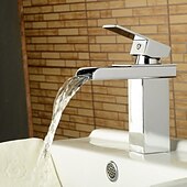 abordables Classiques-cascade de robinet mitigeur d&#039;évier de salle de bain, robinet de lavabo de salle de bain chromé à un trou de style moderne à poignée unique tuyau d&#039;eau chaude froide réglable en laiton