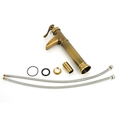economico Classici-Rubinetto per lavabo da bagno in bronzo antico in ottone, rubinetti per vasca monoforo a cascata con montaggio a parete con interruttore caldo e freddo e valvola in ceramica