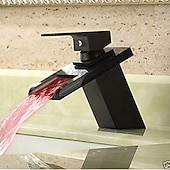 preiswerte Klassisch-Einhebel-Badarmatur ölgeriebene Bronze mit 3-farbigem LED-Wasserfall Messing-Waschtischarmatur schwarz einstellbar auf kaltes und heißes Wasser