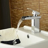 abordables Classiques-cascade de robinet mitigeur d&#039;évier de salle de bain, robinet de lavabo de salle de bain chromé à un trou de style moderne à poignée unique tuyau d&#039;eau chaude froide réglable en laiton