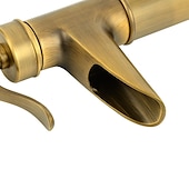 economico Classici-Rubinetto per lavabo da bagno in bronzo antico in ottone, rubinetti per vasca monoforo a cascata con montaggio a parete con interruttore caldo e freddo e valvola in ceramica