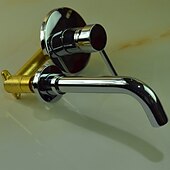 abordables Trous multiples-robinet de lavabo de salle de bain en laiton, montage mural argenté robinets de bain à deux trous à poignée unique chromés avec interrupteur chaud et froid