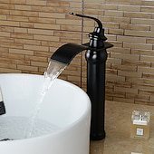preiswerte Klassisch-Waschbecken Wasserhahn - Wasserfall ölgeriebene Bronze Centerset Einhand-Einloch-Badarmaturen / Messing